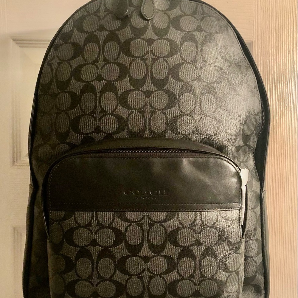 NWT: Large Coach Charcoal & Black Signature Logo Backpack